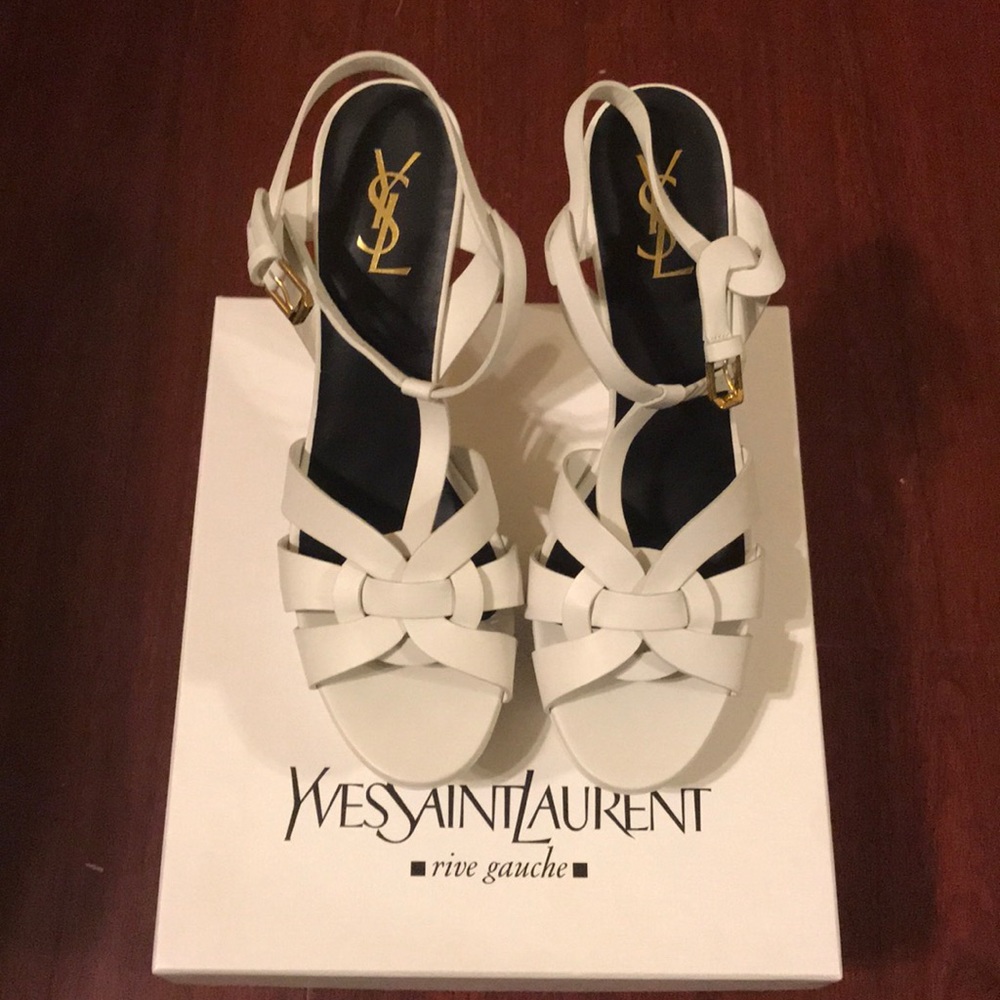 YSL Yves Saint Laurent White leather Tribute Heels